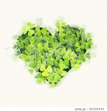 Green clover leaves heart in watercolor style on white paper background Green clover leaves heart in watercolor style on white paper background 92204343