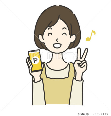 スマートフォンでポイントをゲットする主婦のイラスト 92205135