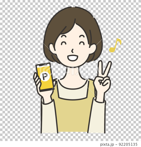 スマートフォンでポイントをゲットする主婦のイラスト 92205135