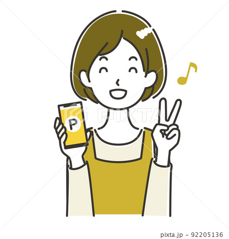スマートフォンでポイントをゲットする主婦のイラスト 92205136