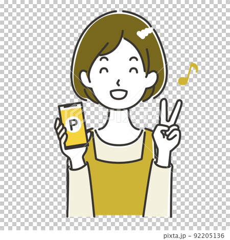スマートフォンでポイントをゲットする主婦のイラスト 92205136