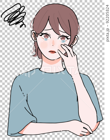 Headache_Stress_Illustration of a worried woman 92205824