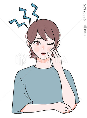 頭痛_ストレス_いら立つ女性のイラスト 頭痛_ストレス_いら立つ女性のイラスト 92205825