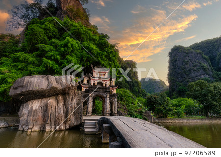 Bich Dong pagoda in Ninh Binh, Vietnam in sunset Bich Dong pagoda in Ninh Binh, Vietnam in sunset 92206589