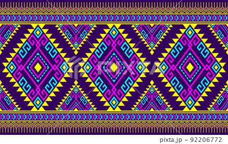 Turquoise Purple Symmetry Geometric Ethnic Seamless Pattern on Purple Background 92206772