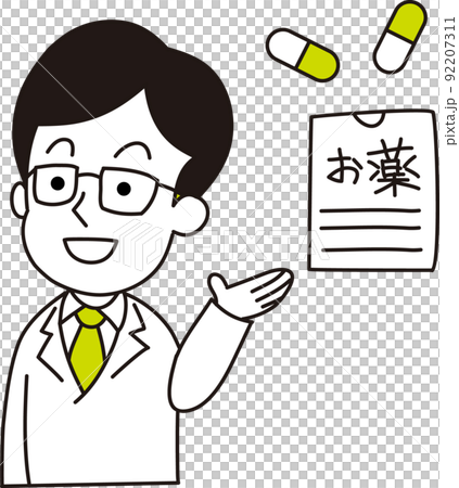 白衣を着た薬剤師の男性と薬 92207311