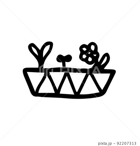 small plant in earthenware, cartoon vector and illustration, black and white, hand drawn. small plant in earthenware, cartoon vector and illustration, black and white, hand drawn. 92207313