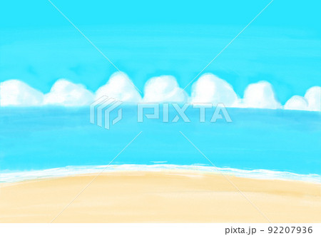 夏の海沿いの色鉛筆風イラスト 夏の海沿いの色鉛筆風イラスト 92207936