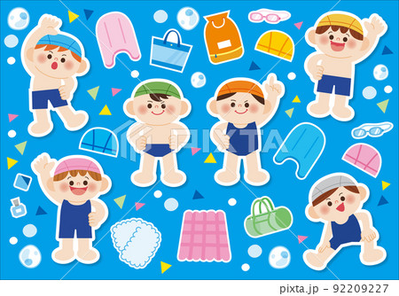 スイミングスクールや学校水泳のイラストセット 92209227