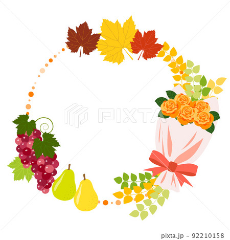 秋の葉と実リースフレーム橙のイラスト素材
