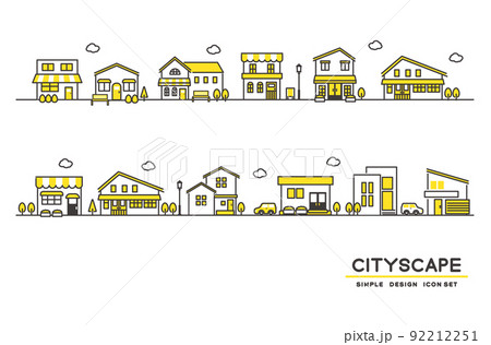 シンプルでかわいい様々なお店のベクターイラスト素材／アイコン／カフェ／ショップ 92212251