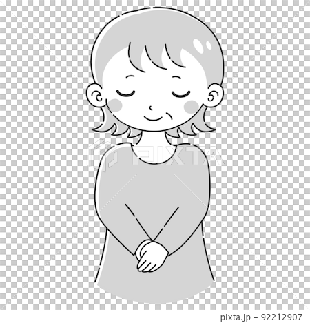 Illustration of a senior woman bowing (black and white) Illustration of a senior woman bowing (black and white) 92212907