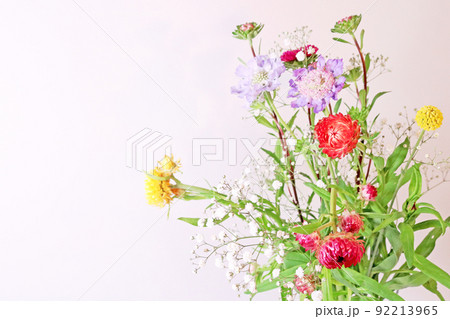 ナチュラルな草花の花束　ボタニカルフレーム　室内撮り 92213965