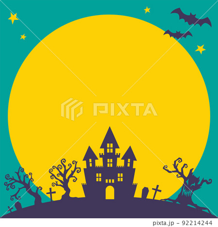 ハロウィン 満月とお城のシルエット　背景 92214244