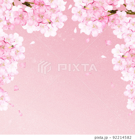 春　フレーム　桜　さくら　サクラ　花　絵画　水彩　油絵　手描き　背景　コピースペース　イラスト素材 92214582