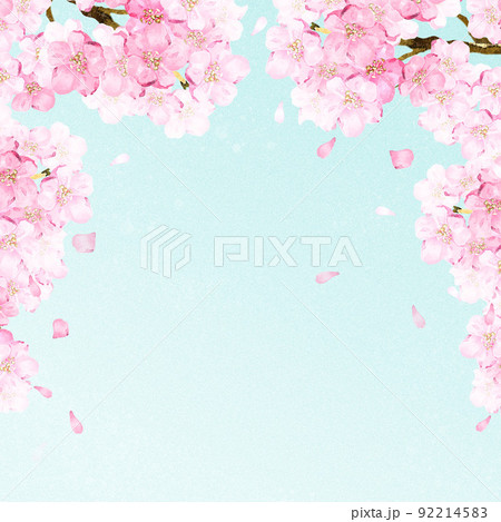 春　フレーム　桜　さくら　サクラ　花　絵画　水彩　油絵　手描き　背景　コピースペース　イラスト素材 92214583