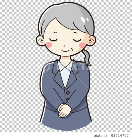 一位身著西裝鞠躬的高級女性的插圖 92214762