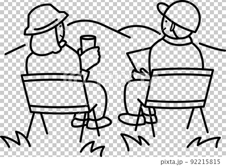チェアリングをするカップルの線画イラスト素材 92215815