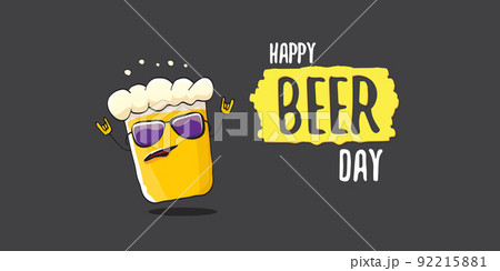 International beer day horizontal banner or summer poster with vector funky beer character isolated on grey background. Vector Cartoon funny International beer day label and poster International beer day horizontal banner or summer poster with vector funky beer character isolated on grey background. Vector Cartoon funny International beer day label and poster 92215881