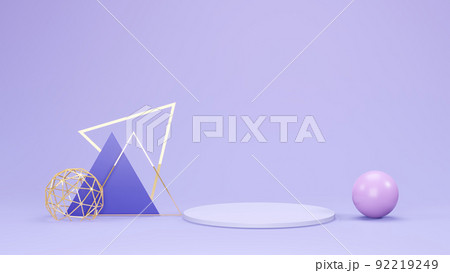 3d render of multicolored geometric shapes with podium  92219249