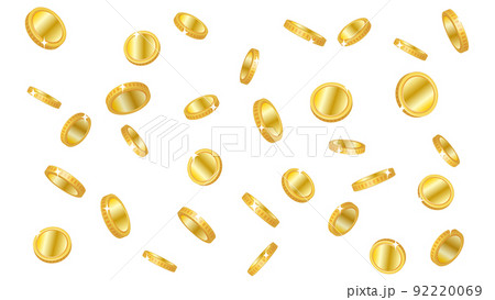 大量に降ってくるコインの背景イラスト（白背景） 92220069