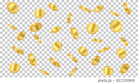 大量に降ってくるコインの背景イラスト（白背景） 92220069