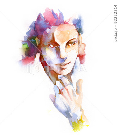 水彩絵、人の顔