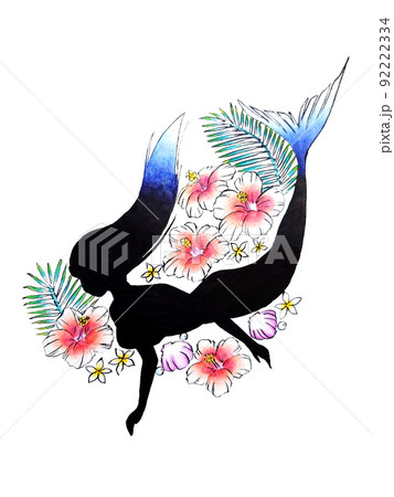 南国のマーメイドのシルエットのイラスト素材