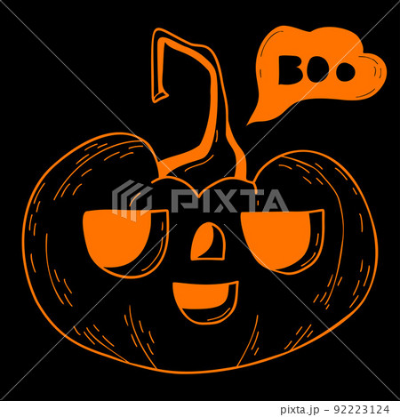 Holiday Halloween Cute pumpkin Jack lantern. Vector illustration. Hand drawn doodle line drawing for holiday decor, design and decoration, print. 92223124