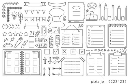 Bullet journal. Hand-drawn set of elements for keeping a diary. Bullet journal. Hand-drawn set of elements for keeping a diary. 92224235
