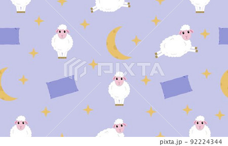 Seamless pattern with the image of sheep, pillows, stars and the moon. Seamless pattern with the image of sheep, pillows, stars and the moon. 92224344