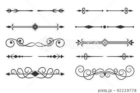 Divider border vintage separator black silhouette set. Ornamental curl classic design element text frame wedding invitation banner postcard. Rich elegant pattern flourish decoration vector isolated 92229778