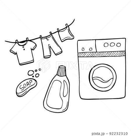 Laundry service hand drawn doodle icons set, vector illustration. 92232310