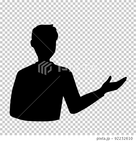 片手を差し出して説明をする男性のシルエットイラスト 黒 片手を差し出して説明をする男性のシルエットイラスト 黒 92232610