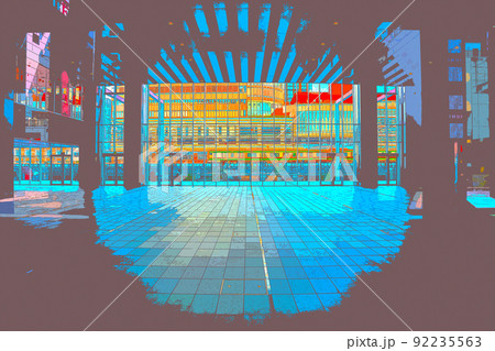 休日の秋葉原でショッピングを楽しむ人々や風景のイラスト 92235563