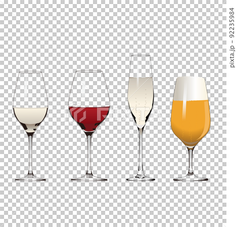 酒精玻璃 4 種設置 白葡萄酒、紅葡萄酒、香檳、啤酒 酒精玻璃 4 種設置 白葡萄酒、紅葡萄酒、香檳、啤酒 92235984
