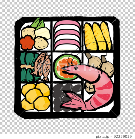 おせちイラスト 和風 版画風のイラスト素材