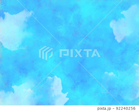 水彩風の青とリアルな雲 92240256