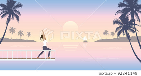 yoga girl on the bridge by the sea romantic holiday design yoga girl on the bridge by the sea romantic holiday design 92241149