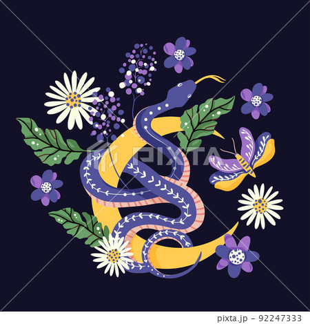 Snake and flower magic print. Snake and flower magic print. 92247333