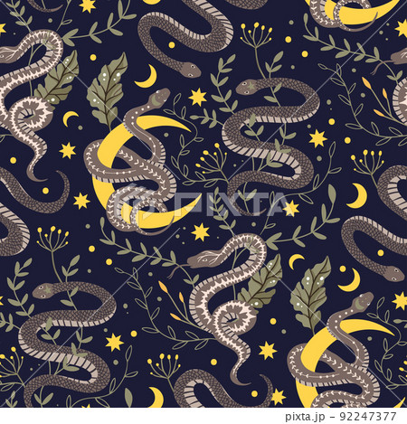 Snake Moon Seamless Vector Patternのイラスト素材