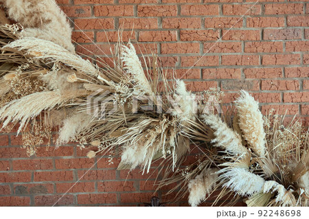 Macro photography of flowers and plants, yellow ears of rye and wheat on a white background, dried flowers for home decor, 8 march, selective focus. Macro photography of flowers and plants, yellow ears of rye and wheat on a white background, dried flowers for home decor, 8 march, selective focus. 92248698