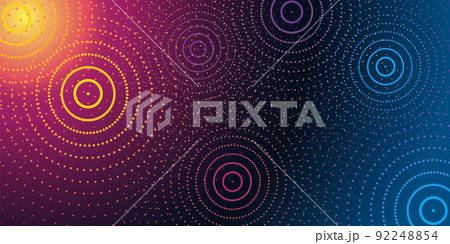 Abstract modern banner with rings, ripples on gradient yellow, pink blue background 92248854