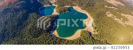 Aerial view on Black lake in National park Durmitor. Montenegro. Travel around Montenegro concept BANNER, LONG FORMAT Aerial view on Black lake in National park Durmitor. Montenegro. Travel around Montenegro concept BANNER, LONG FORMAT 92250953