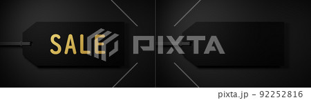 黒色の背景に黒色のタグ。SALEの文字があるものとないもののセット。 92252816