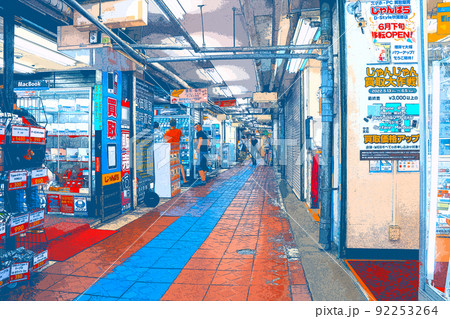 休日の秋葉原でショッピングを楽しむ人々や風景のイラスト 休日の秋葉原でショッピングを楽しむ人々や風景のイラスト 92253264