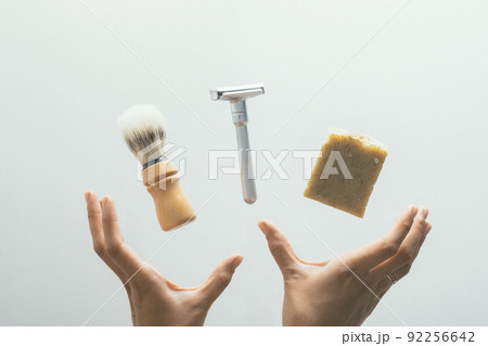 set for shaving with metal safe razor, wooden brush and soap. set for shaving with metal safe razor, wooden brush and soap. 92256642