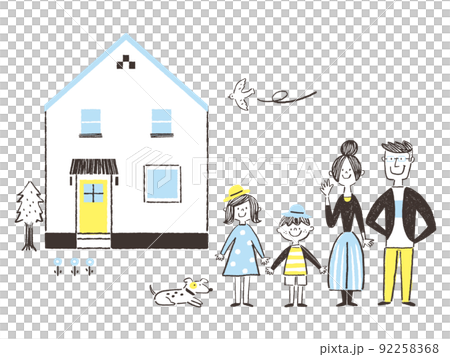 笑顔の家族と一軒家のイラスト 92258368