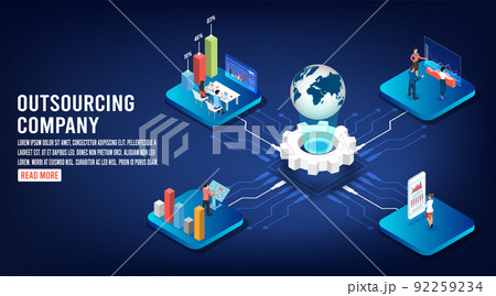 3D isometric outsourcing company concept with Idea of teamwork, project delegation, business strategy, software development service. Vector illustration eps10 3D isometric outsourcing company concept with Idea of teamwork, project delegation, business strategy, software development service. Vector illustration eps10 92259234