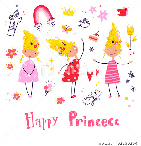Little cute princess doodle collection. Vector childish illustration Little cute princess doodle collection. Vector childish illustration 92259264